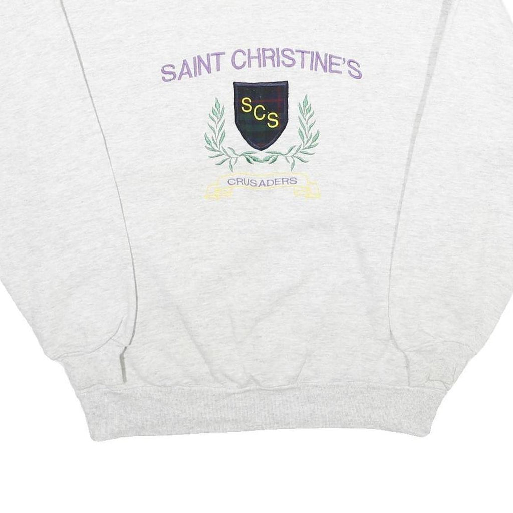 JERZEES Mens Grey Saint Christine's Crest Crew Neck L Sweatshirt Cotton Blend