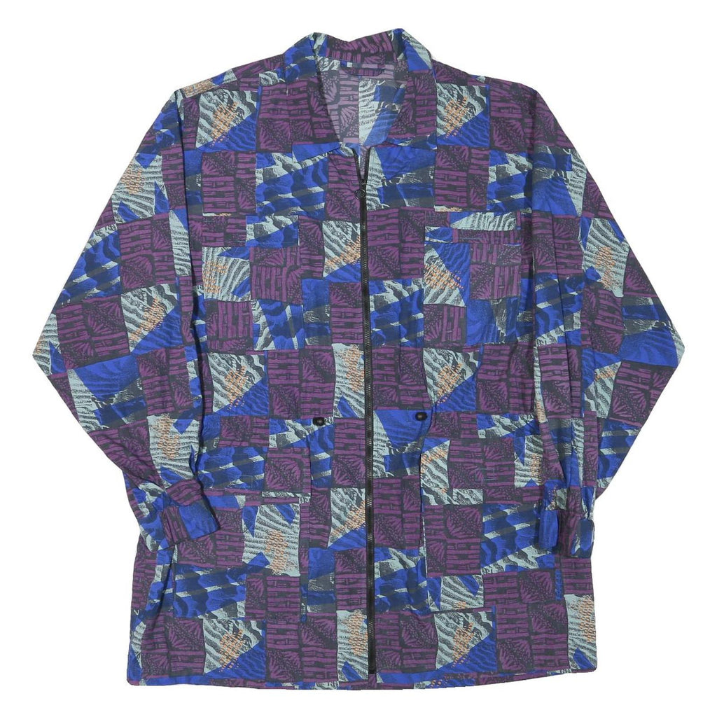 Womens Blue Purple Polyester Blend Printed Jacket XL Zip Lightweight Patterned