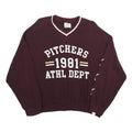 PULL & BEAR Womens Maroon V-Neck Pitchers 1981 Athletic Dept Sweatshirt M Casual