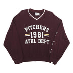 PULL & BEAR Womens Maroon V-Neck Pitchers 1981 Athletic Dept Sweatshirt M Casual