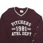 PULL & BEAR Womens Maroon V-Neck Pitchers 1981 Athletic Dept Sweatshirt M Casual