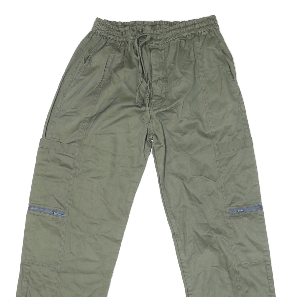 Mens Regular Fit Cotton Blend Olive Green Trousers W28 L28 Drawstring Casual