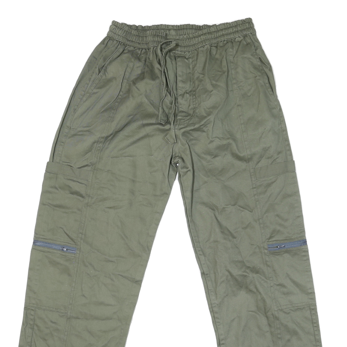 Mens Regular Fit Cotton Blend Olive Green Trousers W28 L28 Drawstring Casual