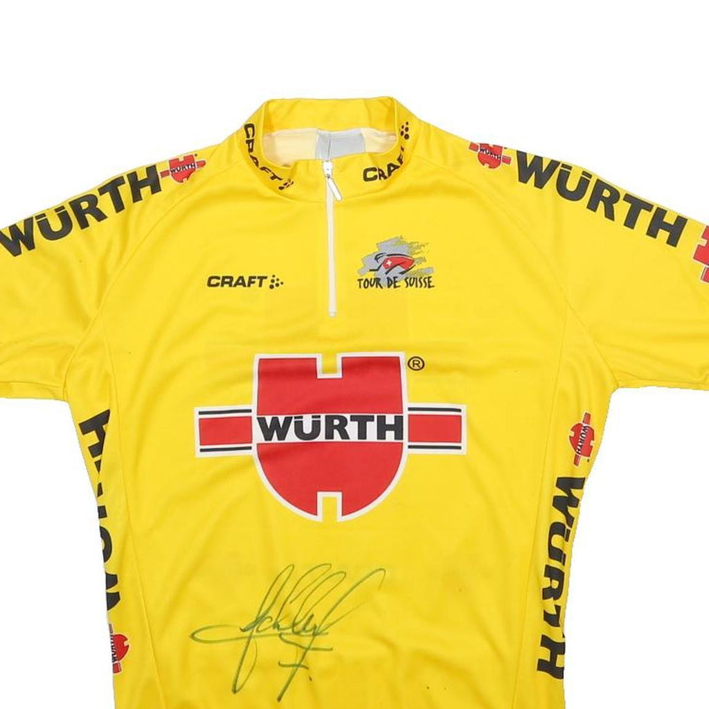 CRAFT Signed Mens Yellow Tour De Suisse Cycling Jersey L Short Sleeve 1/4 Zip