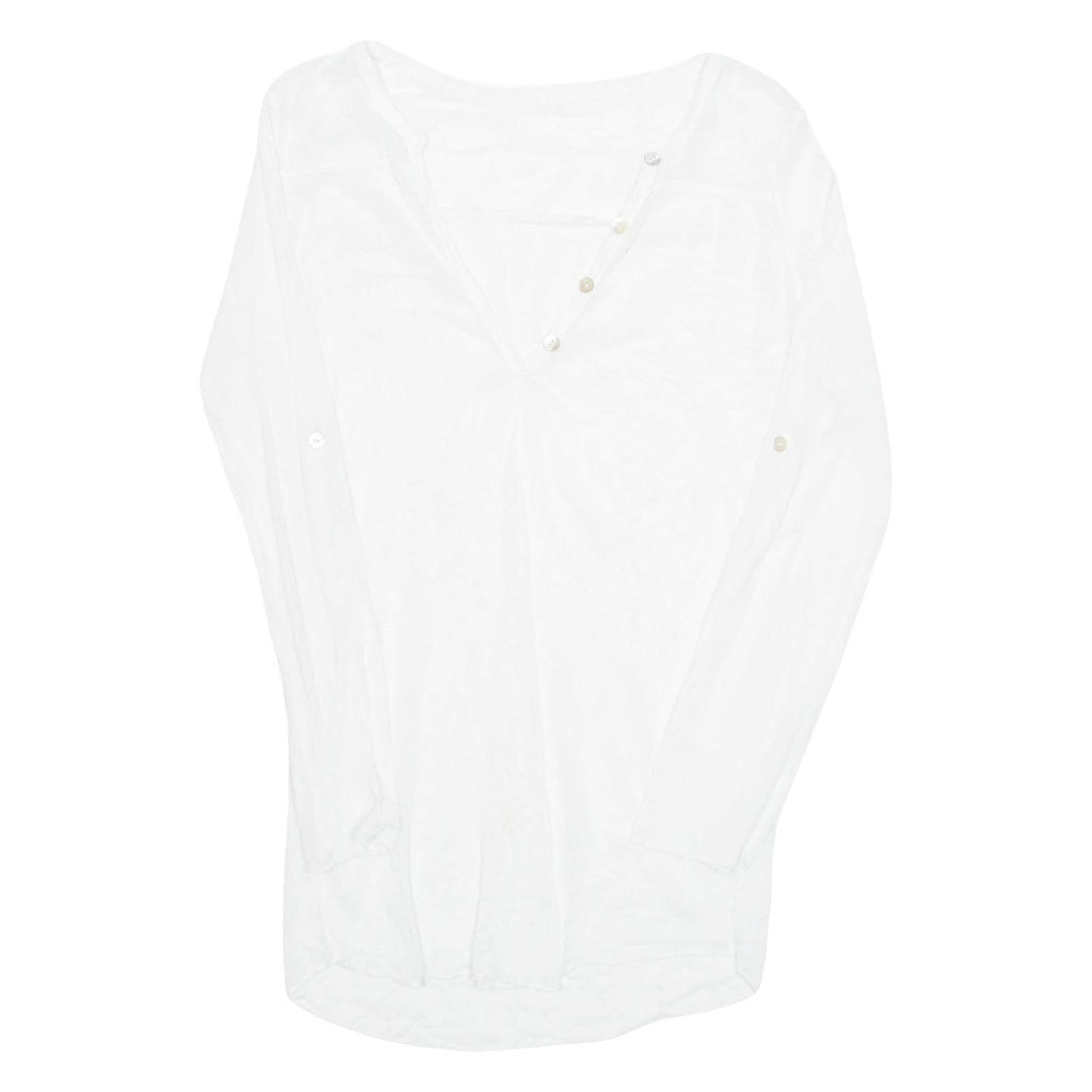 Sheer Beach Overlay Womens Top White V-Neck Long Sleeve M