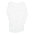 Sheer Beach Overlay Womens Top White V-Neck Long Sleeve M