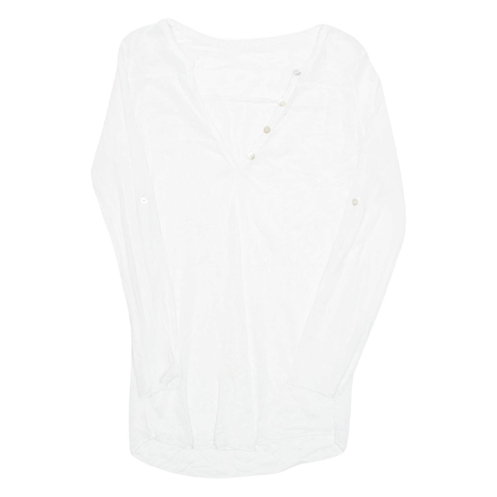 Sheer Beach Overlay Womens Top White V-Neck Long Sleeve M