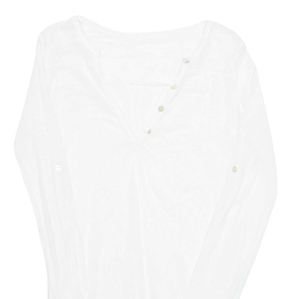 Sheer Beach Overlay Womens Top White V-Neck Long Sleeve M