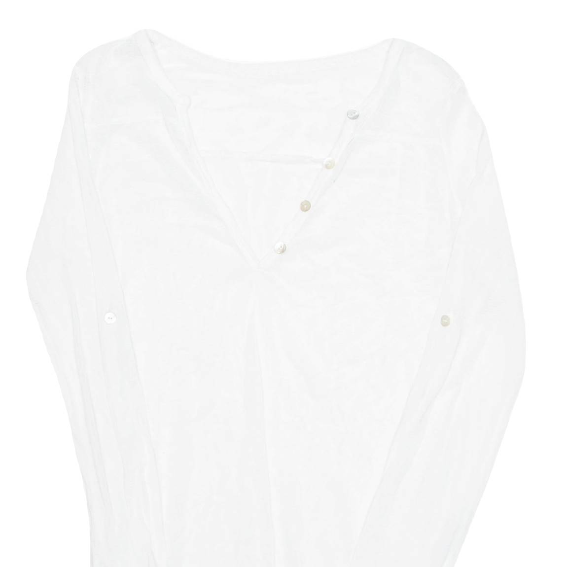 Sheer Beach Overlay Womens Top White V-Neck Long Sleeve M