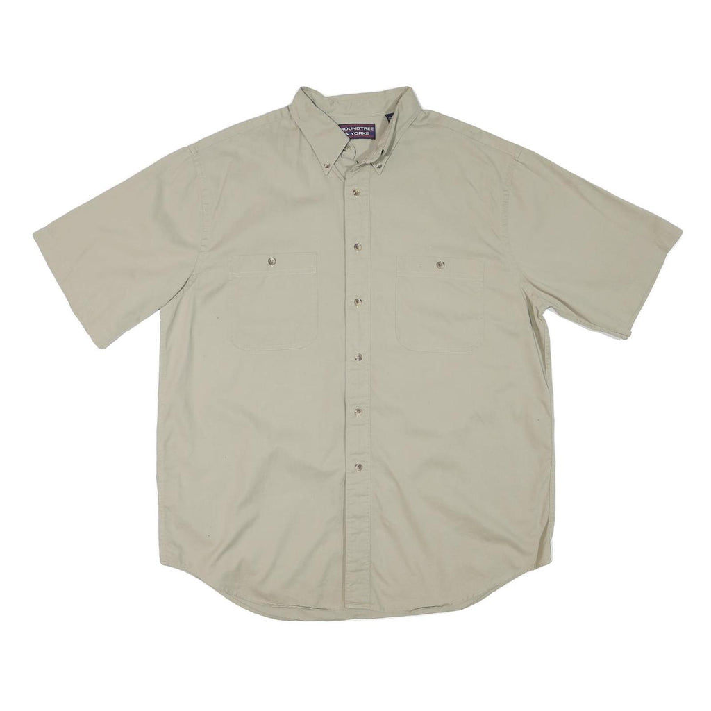 ROUNDTREE AND YORKE Mens Beige Short Sleeve Cotton Blend Shirt L Casual Button
