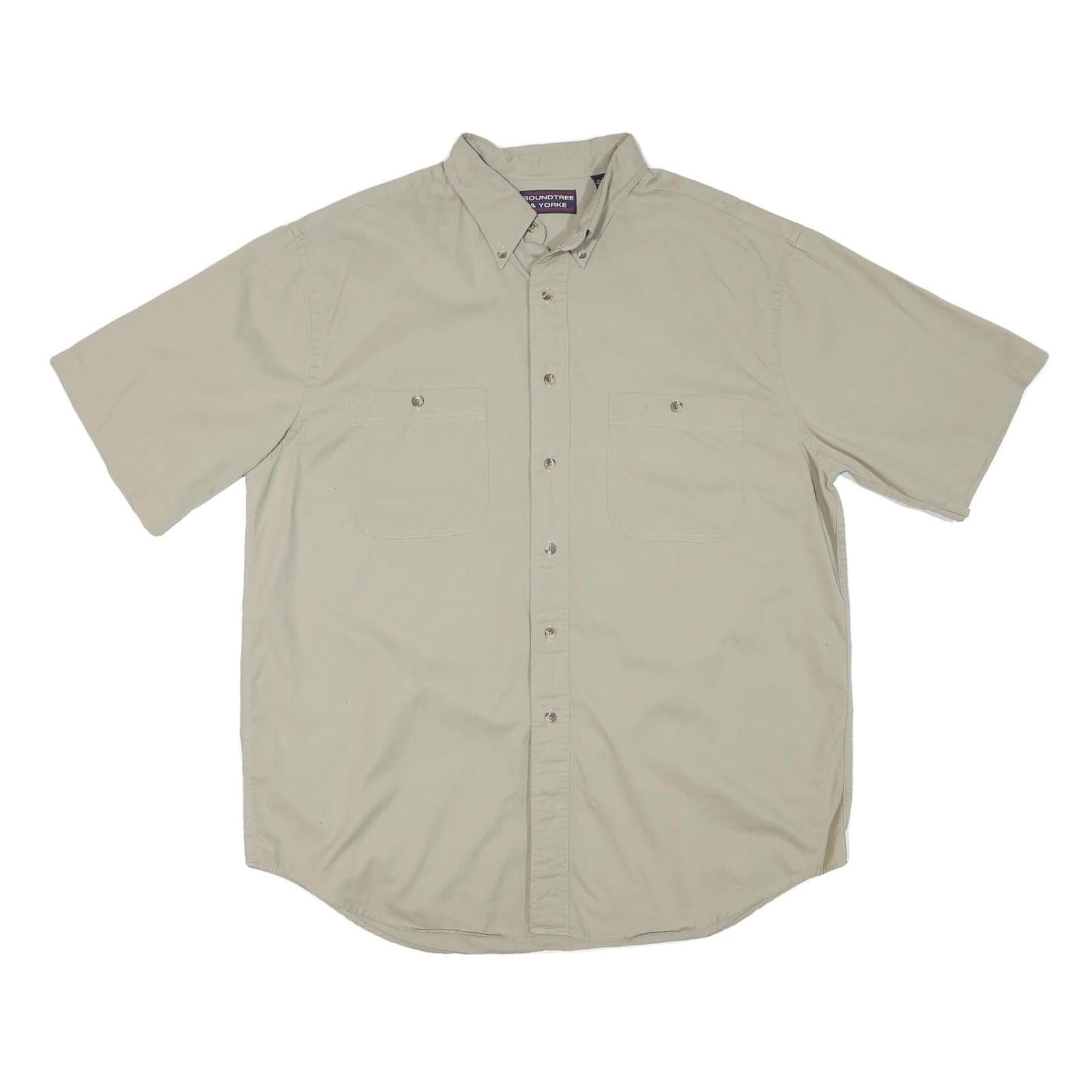 ROUNDTREE AND YORKE Mens Beige Short Sleeve Cotton Blend Shirt L Casual Button