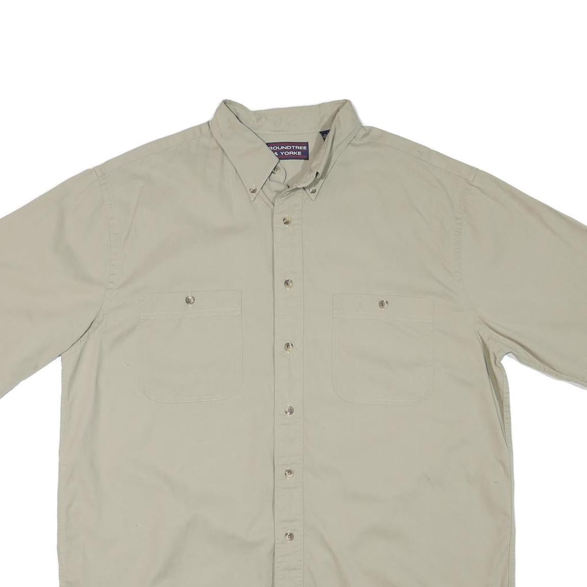 ROUNDTREE AND YORKE Mens Beige Short Sleeve Cotton Blend Shirt L Casual Button