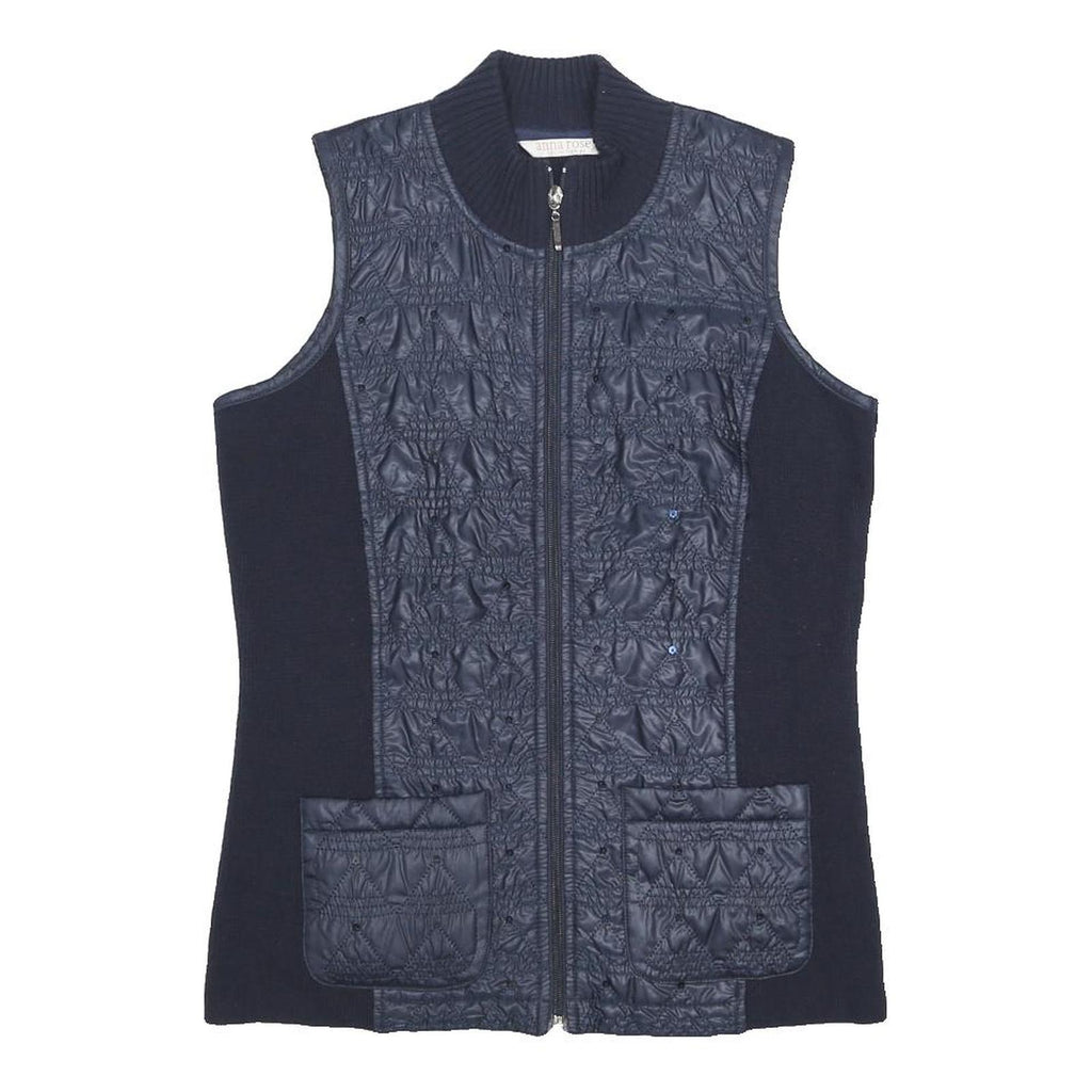 ANNA ROSE Womens Navy Quilted Acrylic Jacket S Zip Pockets Sleeveless Stylish