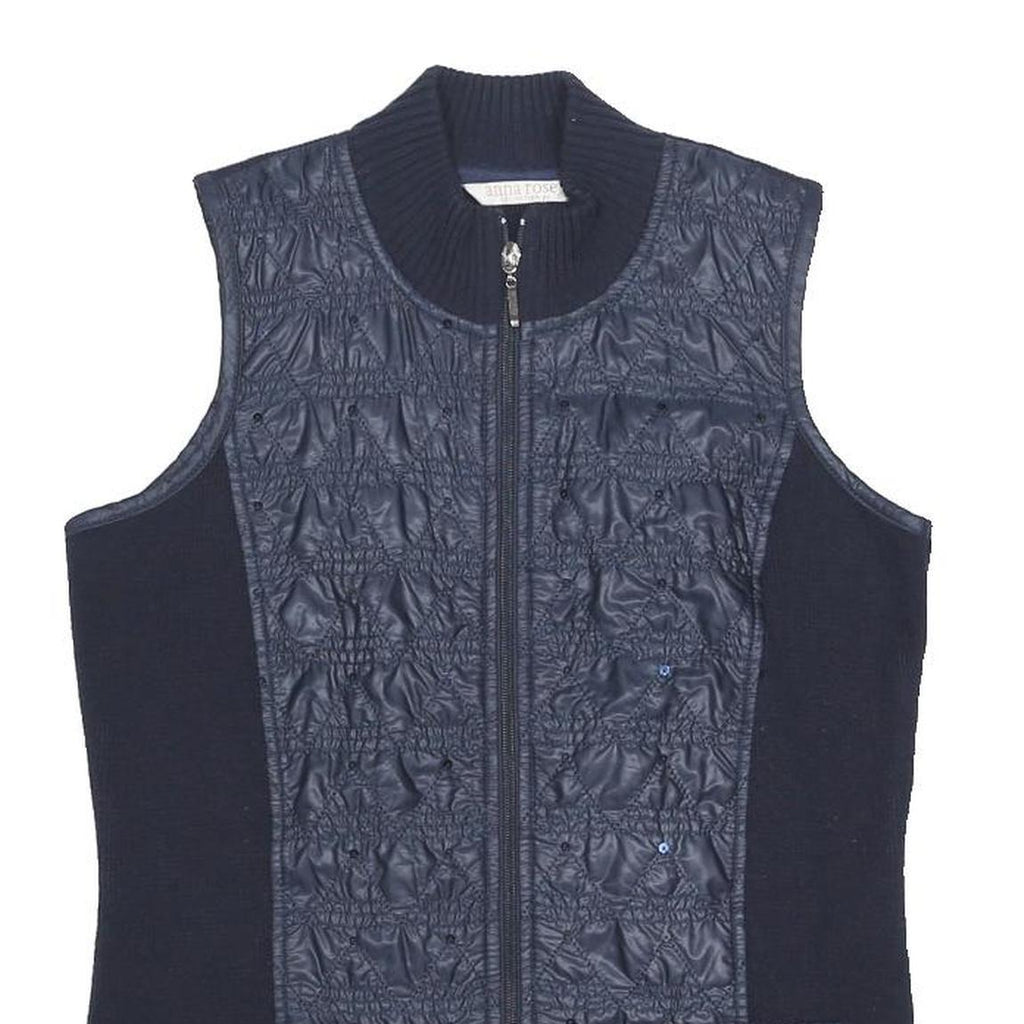 ANNA ROSE Womens Navy Quilted Acrylic Jacket S Zip Pockets Sleeveless Stylish