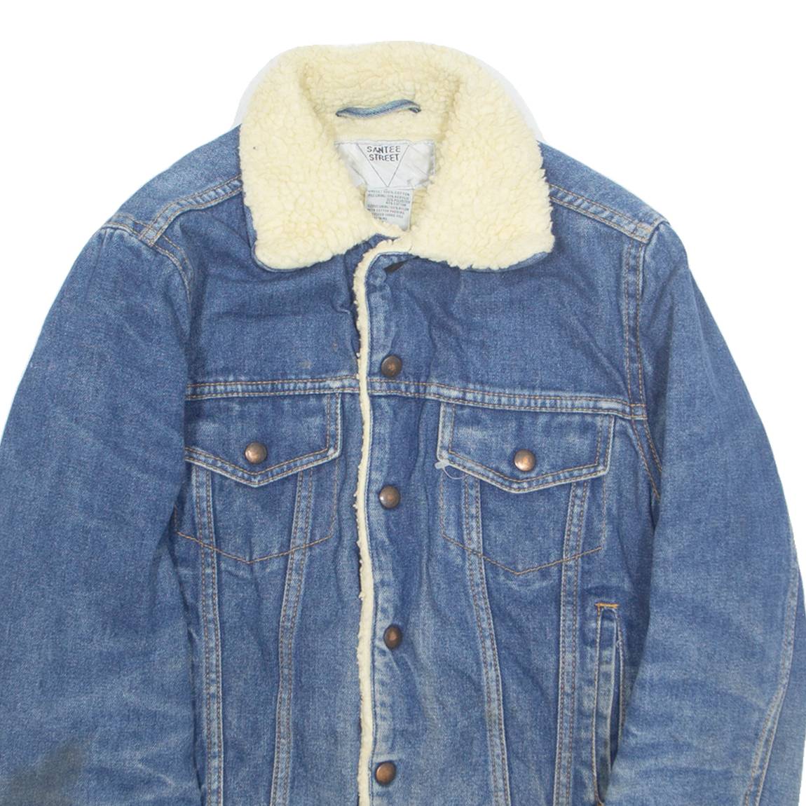 SANTEE STREET Mens Sherpa Lined Denim Jacket Blue 90s S