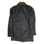 Womens Black & Brown Leather Button Jacket L Shearling Collar Relaxed Fit