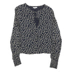 GANNI Womens Navy Blue Floral Printed Blouse Long Sleeve Round Neck M