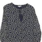 GANNI Womens Navy Blue Floral Printed Blouse Long Sleeve Round Neck M