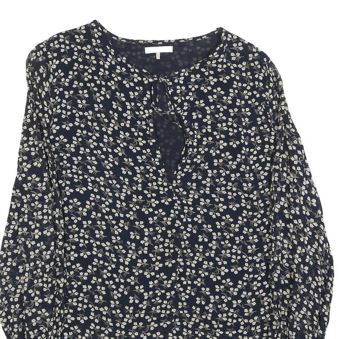 GANNI Womens Navy Blue Floral Printed Blouse Long Sleeve Round Neck M