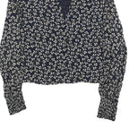 GANNI Womens Navy Blue Floral Printed Blouse Long Sleeve Round Neck M