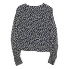 GANNI Womens Navy Blue Floral Printed Blouse Long Sleeve Round Neck M