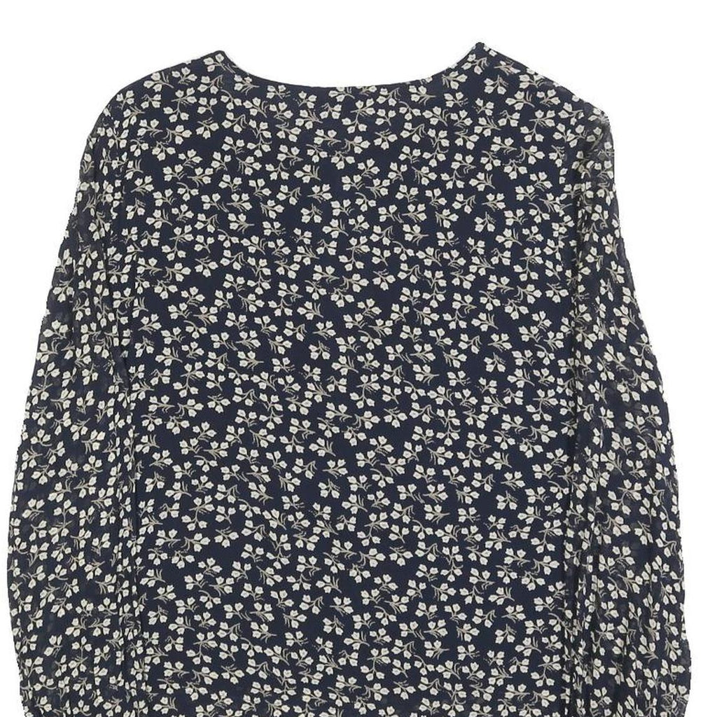 GANNI Womens Navy Blue Floral Printed Blouse Long Sleeve Round Neck M