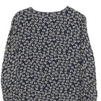 GANNI Womens Navy Blue Floral Printed Blouse Long Sleeve Round Neck M