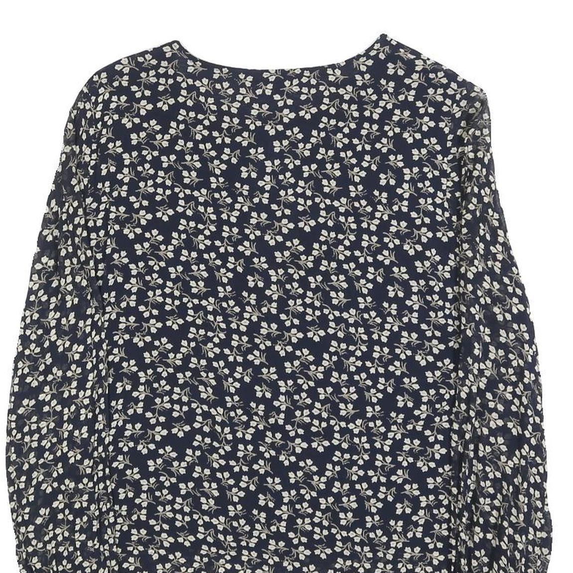 GANNI Womens Navy Blue Floral Printed Blouse Long Sleeve Round Neck M