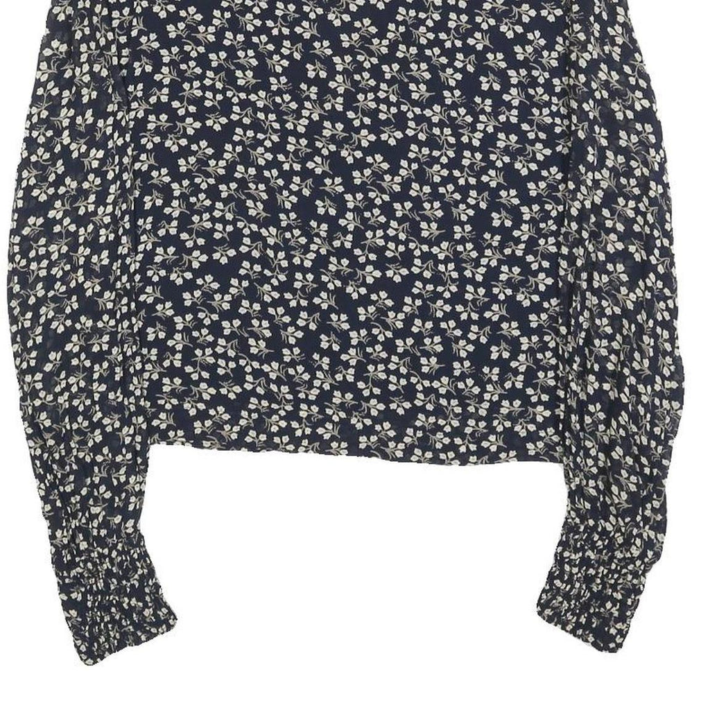 GANNI Womens Navy Blue Floral Printed Blouse Long Sleeve Round Neck M