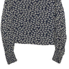 GANNI Womens Navy Blue Floral Printed Blouse Long Sleeve Round Neck M