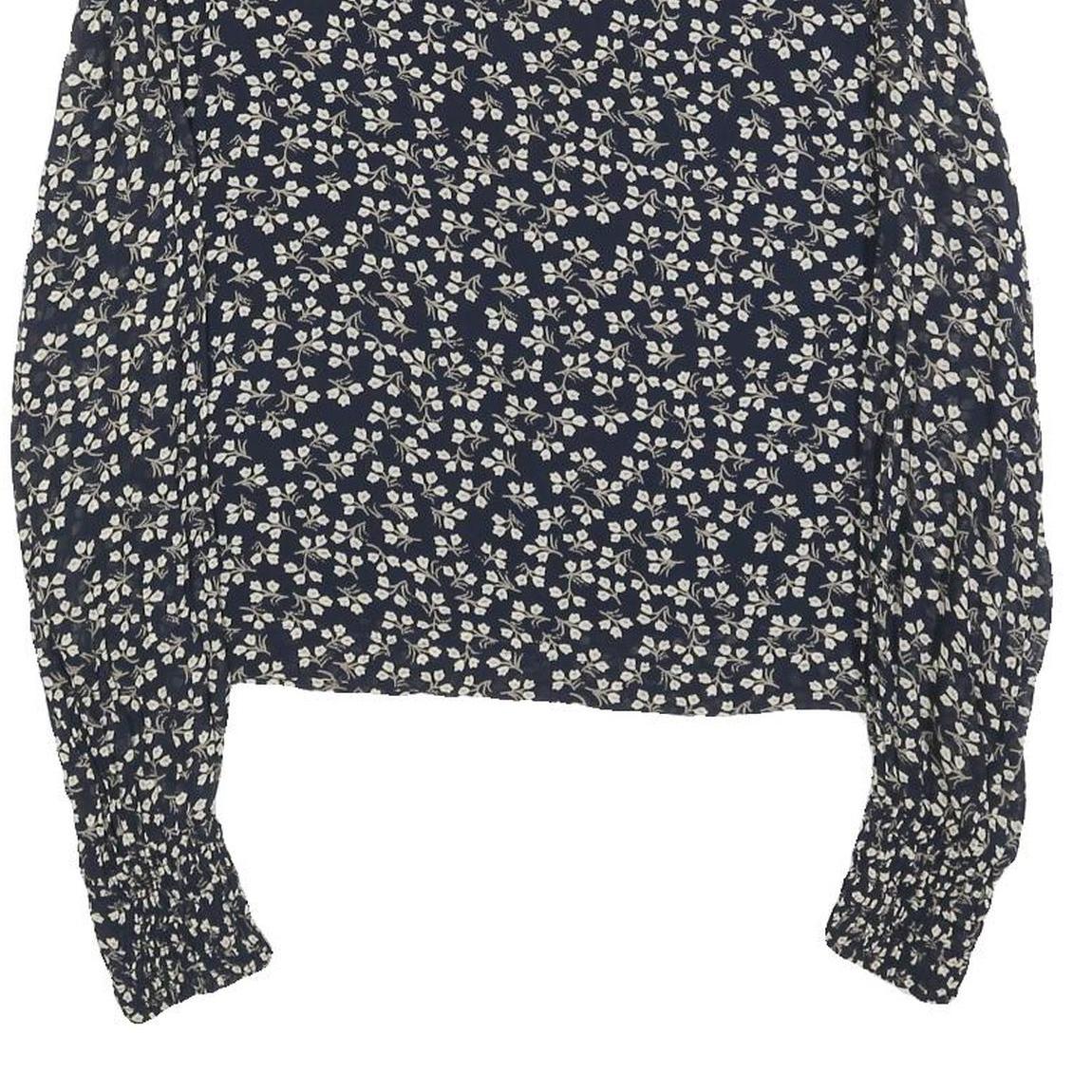 GANNI Womens Navy Blue Floral Printed Blouse Long Sleeve Round Neck M