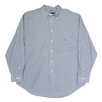 NAUTICA Mens Blue & White Check Shirt XL Cotton Blend Long Sleeve Button Down