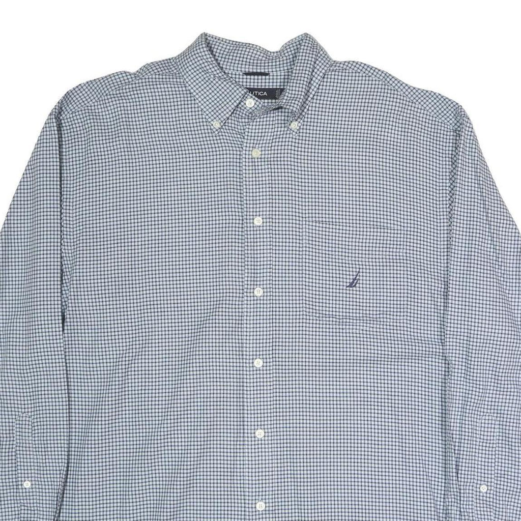 NAUTICA Mens Blue & White Check Shirt XL Cotton Blend Long Sleeve Button Down