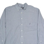 NAUTICA Mens Blue & White Check Shirt XL Cotton Blend Long Sleeve Button Down