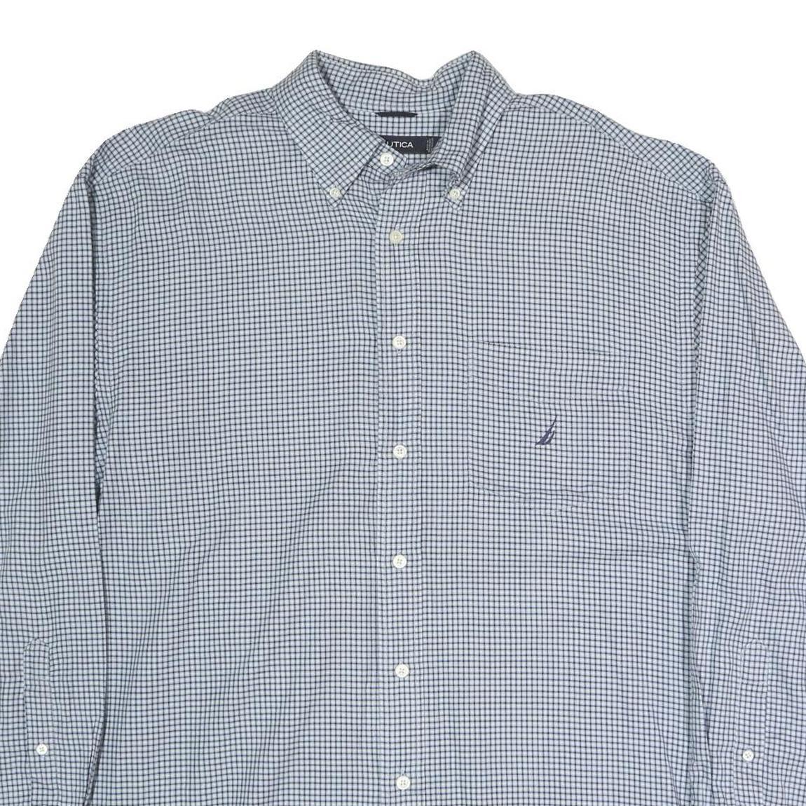 NAUTICA Mens Blue & White Check Shirt XL Cotton Blend Long Sleeve Button Down