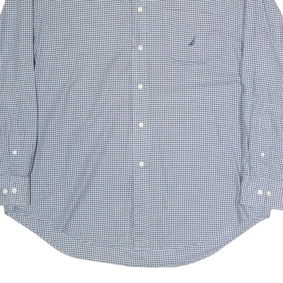 NAUTICA Mens Blue & White Check Shirt XL Cotton Blend Long Sleeve Button Down