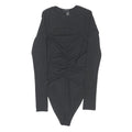 NEW LOOK Bodysuit Womens Black Top Long Sleeve Round Neck Ruched UK 8