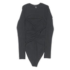 NEW LOOK Bodysuit Womens Black Top Long Sleeve Round Neck Ruched UK 8