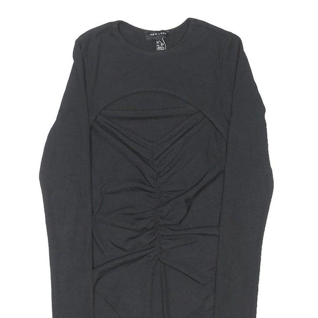 NEW LOOK Bodysuit Womens Black Top Long Sleeve Round Neck Ruched UK 8