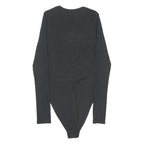 NEW LOOK Bodysuit Womens Black Top Long Sleeve Round Neck Ruched UK 8