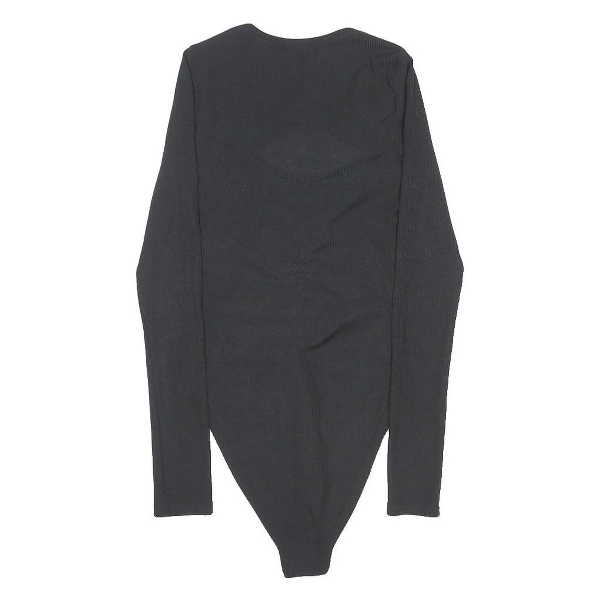 NEW LOOK Bodysuit Womens Black Top Long Sleeve Round Neck Ruched UK 8