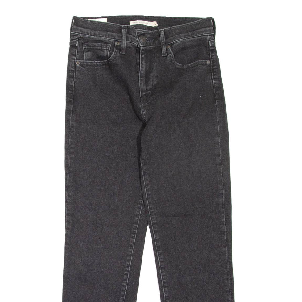 LEVI'S 724 High Rise Crop BIG E Womens Jeans Black Regular Straight W26 L25