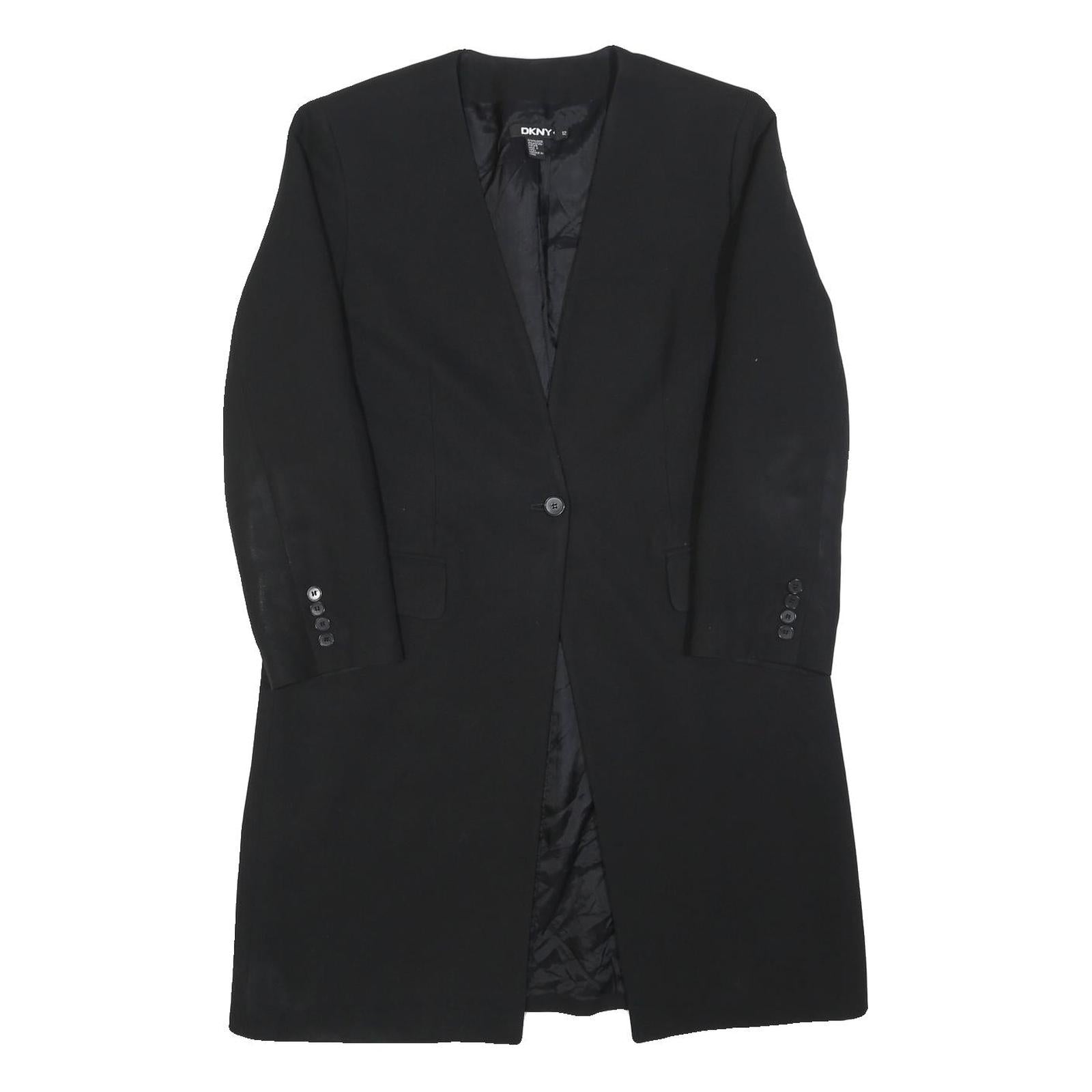 DKNY Womens Black Classic Jacket M Polyester Blend Button Plain Elegant Stylish