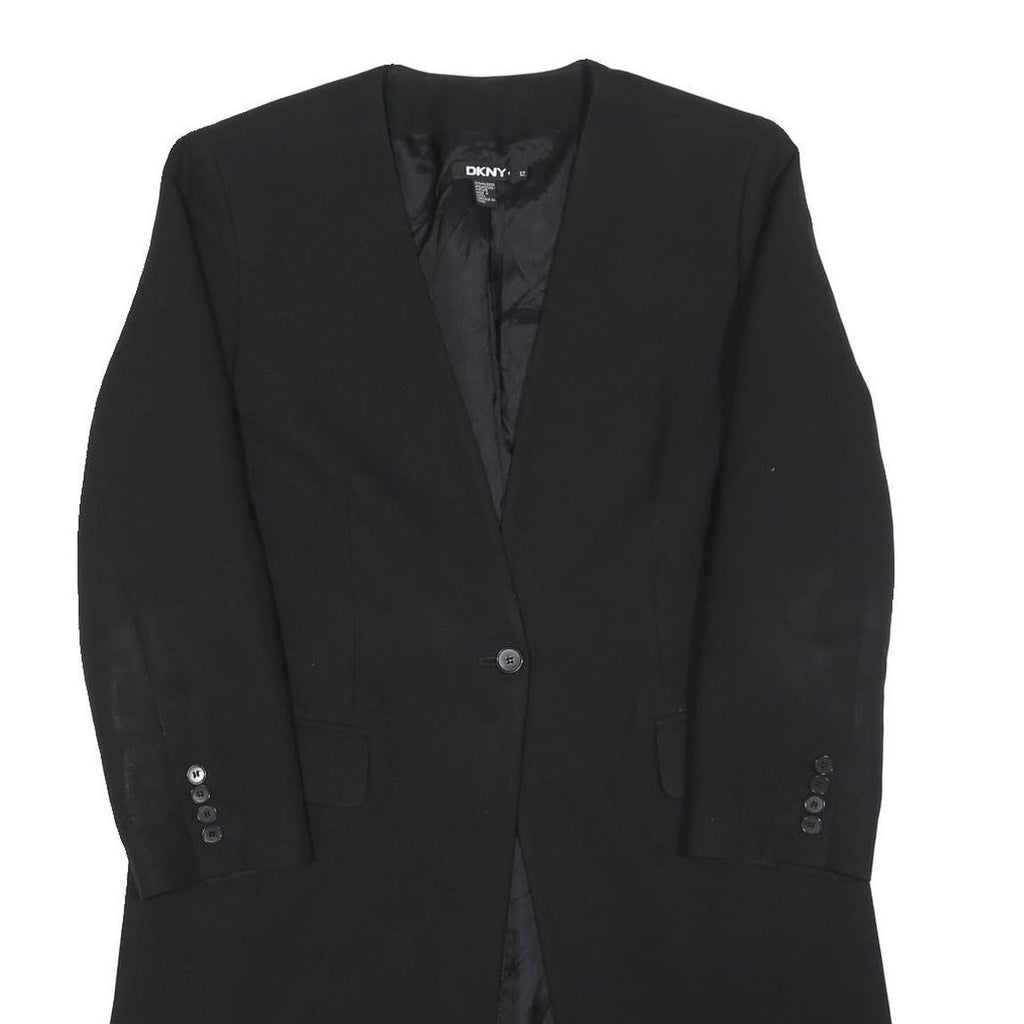 DKNY Womens Black Classic Jacket M Polyester Blend Button Plain Elegant Stylish
