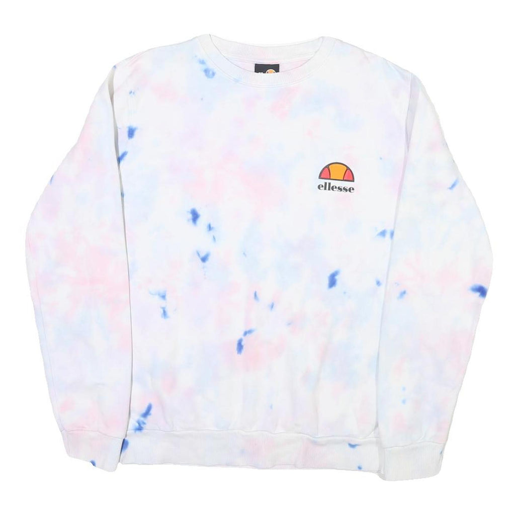 ELLESSE Womens White Blue Pink Tie Dye Sweatshirt Crew Neck UK 10 Casual