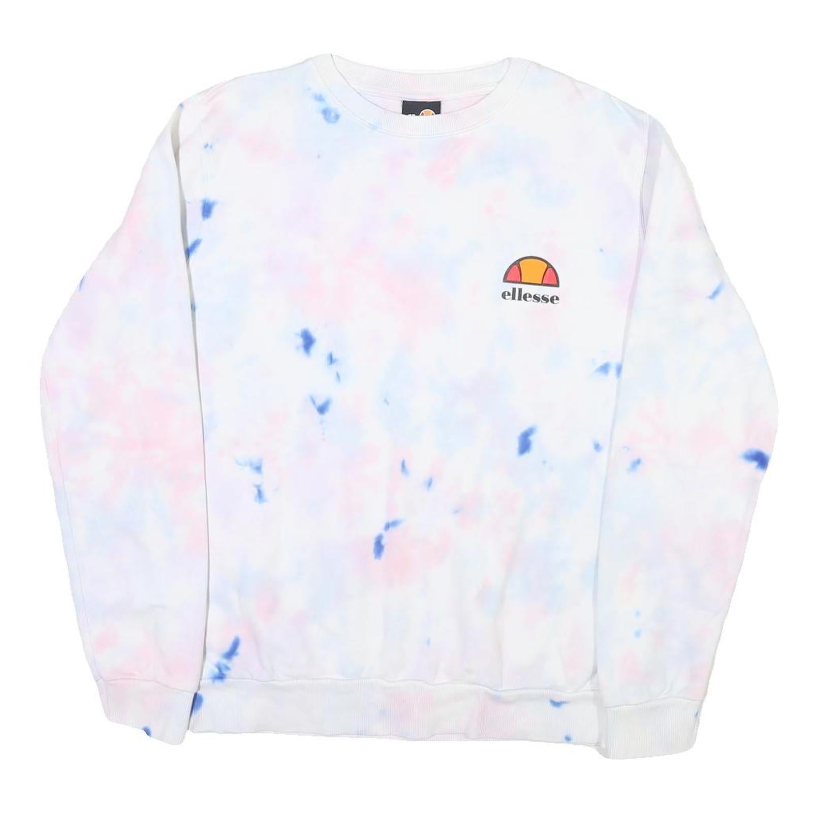 ELLESSE Womens White Blue Pink Tie Dye Sweatshirt Crew Neck UK 10 Casual