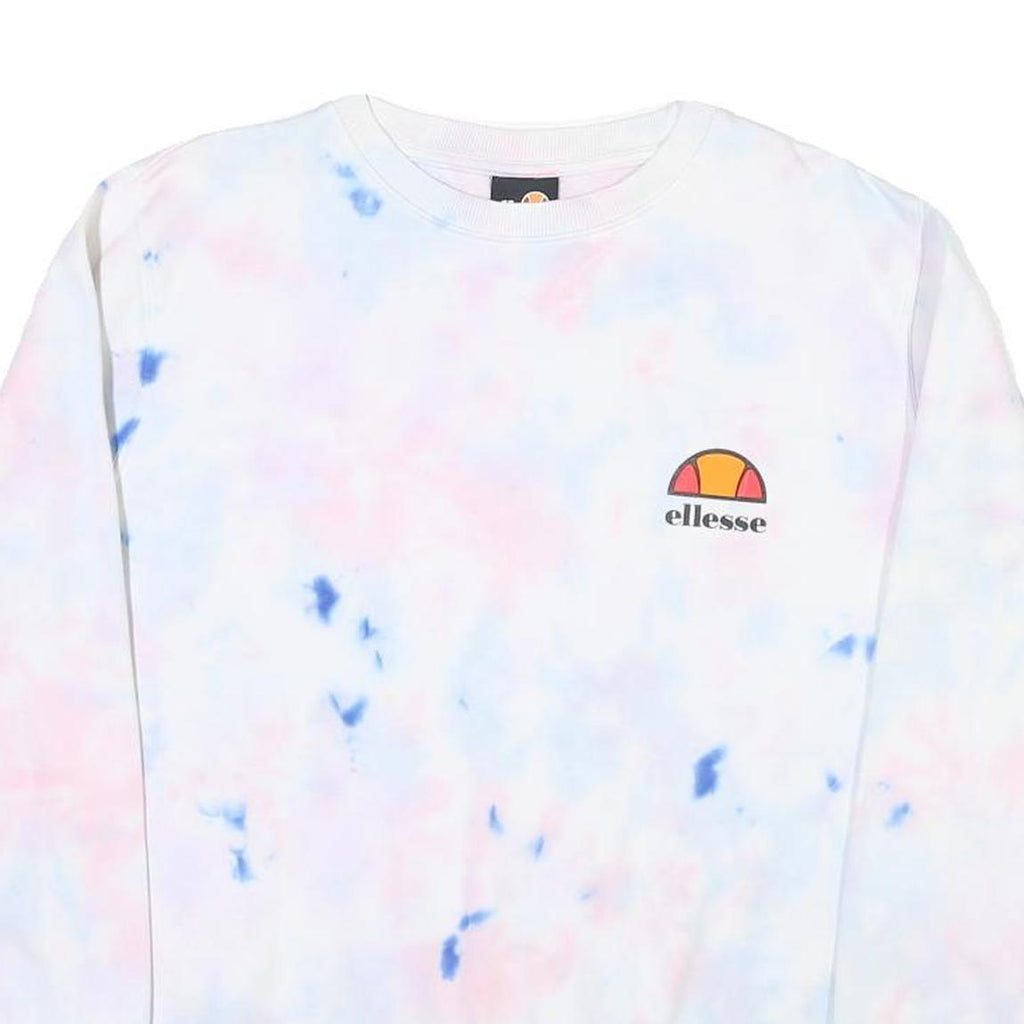 ELLESSE Womens White Blue Pink Tie Dye Sweatshirt Crew Neck UK 10 Casual