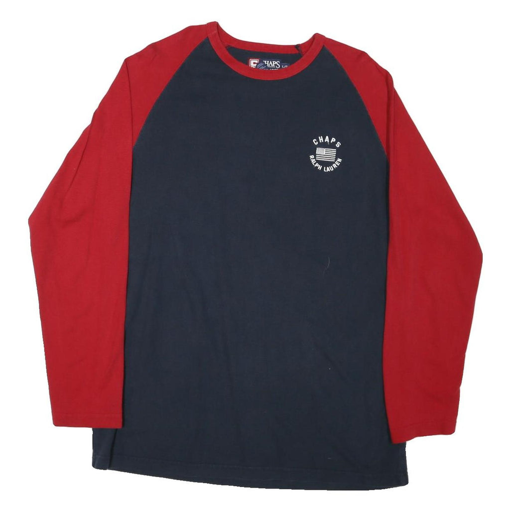 CHAPS Mens Navy & Red Graphic T-Shirt L Long Sleeve Crew Neck Cotton Blend