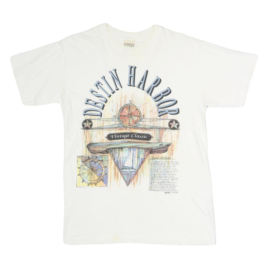 SUTTONS Mens White Destin Harbor Vintage Classic Graphic T-Shirt M Short Sleeve