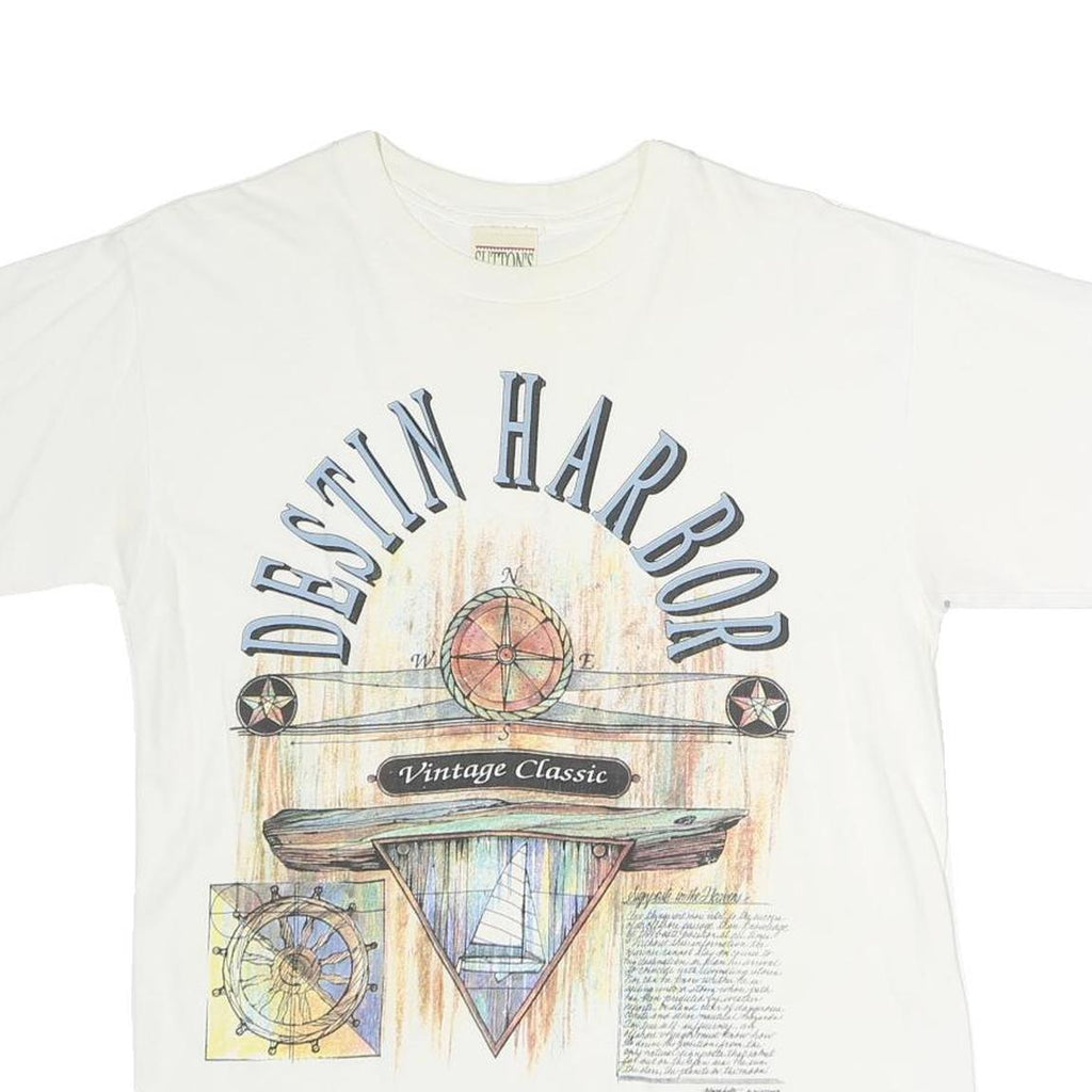 SUTTONS Mens White Destin Harbor Vintage Classic Graphic T-Shirt M Short Sleeve